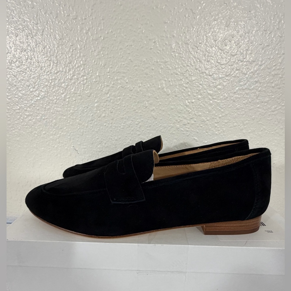 Quince Women's Italian Suede Penny Loafers Luxury Comfort Shoes in black. NWT - Picture 5 of 13